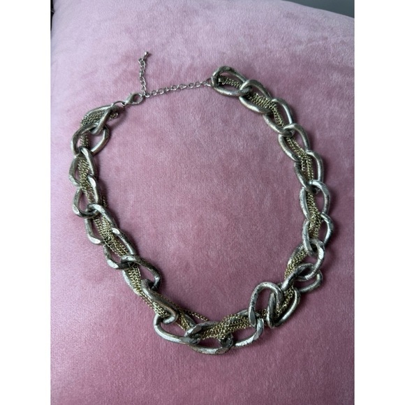 Topshop Gold Silver Distressed Mixed Metals Chunky Double Chain Link Necklace - Picture 4 of 4